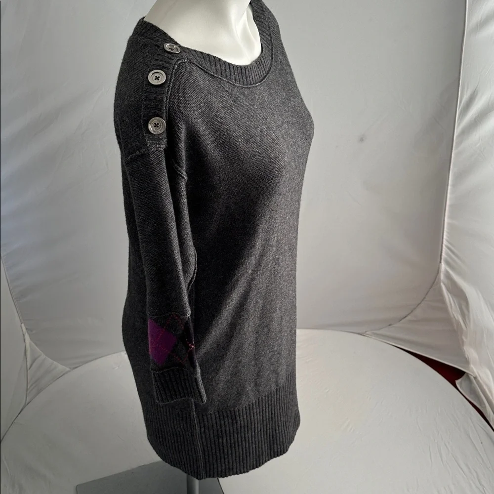 Juicy Couture gray with purple black red argyle sleeve detail sweater mini dress